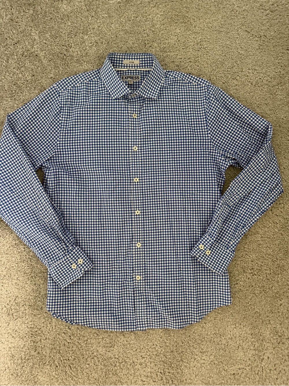 Express Men’s Blue Gingham Button-Down Shirt
